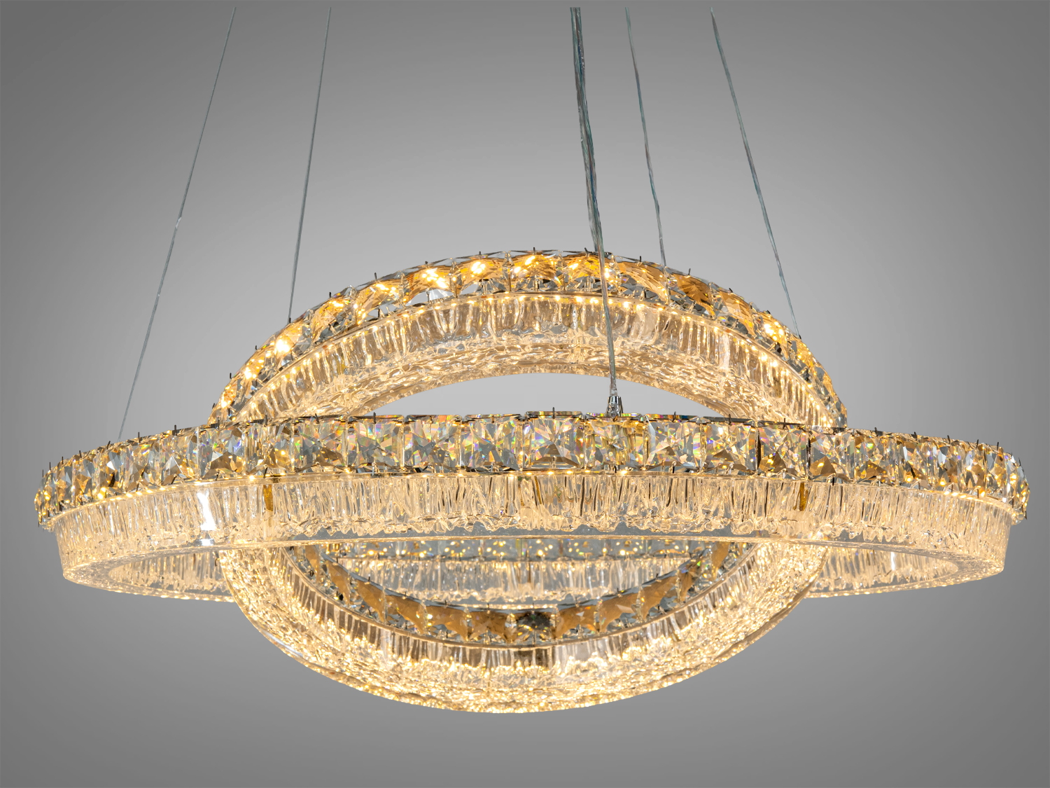 Декоративна люстра з акрилу, два кільця, тепле світло, підходить для вітальні, підвісний монтаж.