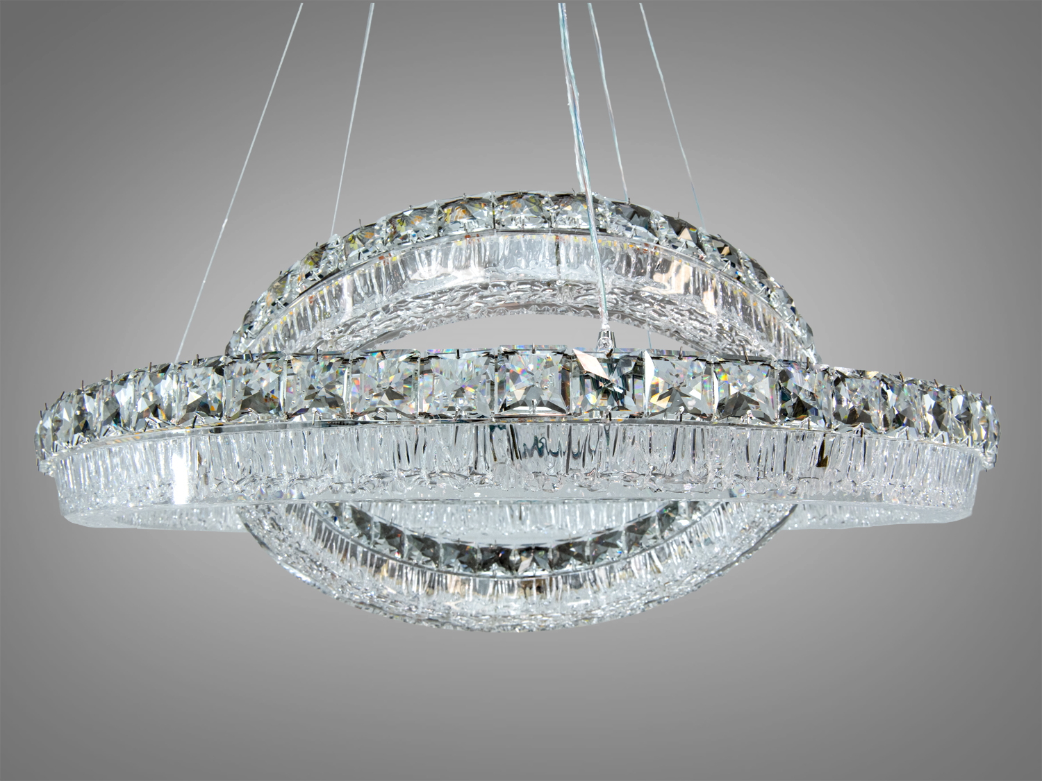 Підвісна LED люстра хром 2 кільця 152W пульт