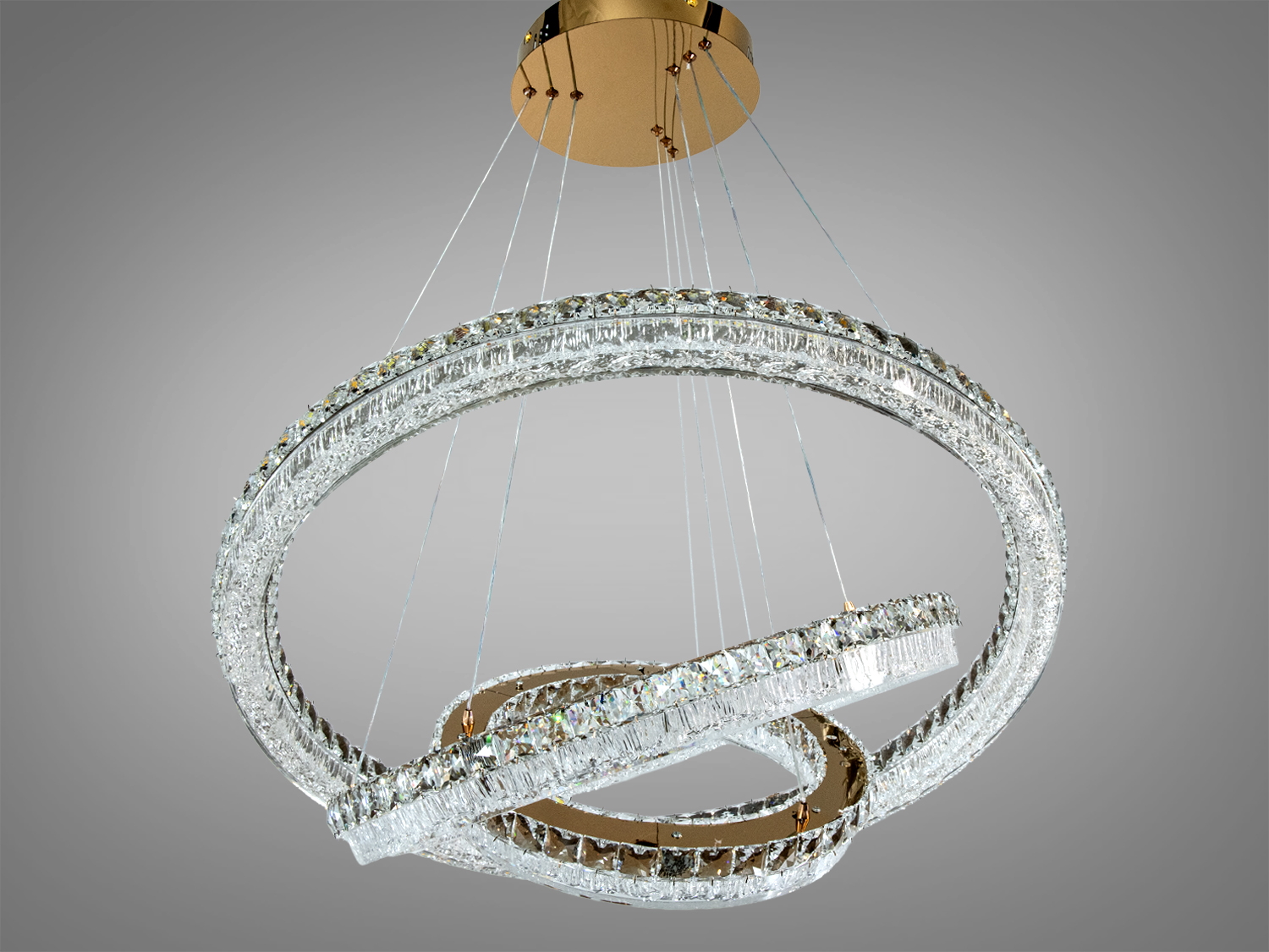 Люстра підвісна LED 3 кільця золото 270W з пультом