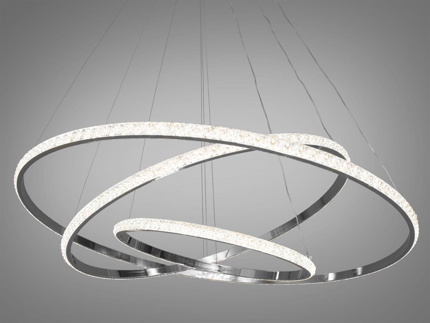 Стильна LED люстра у вітальню з димером, колір хром, 150W на 21м2