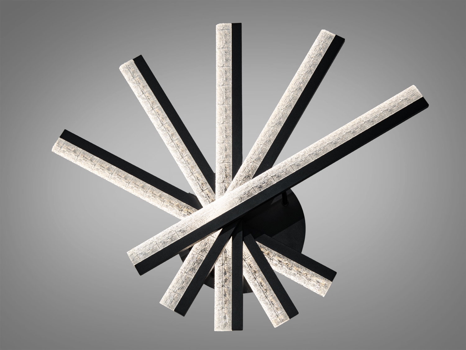 Стельова LED люстра Diasha: чорний колір, близько 70 W, 5 акрилових планок, без пульта, накладний монтаж. Підходить для кімнат до 12 м².