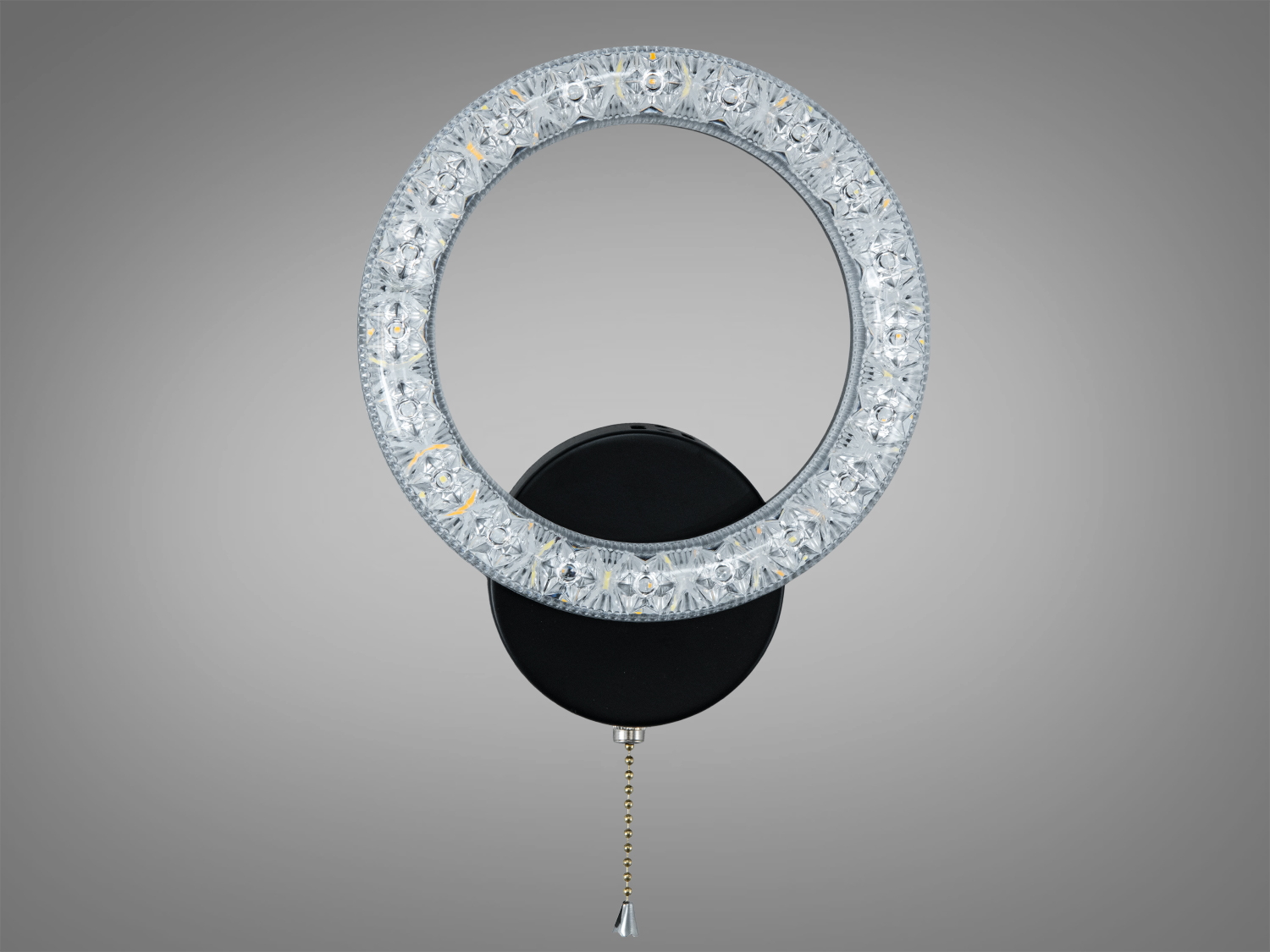 Настінний світильник з круглою формою, чорний корпус, нейтральне світло, ідеальний для спальні.