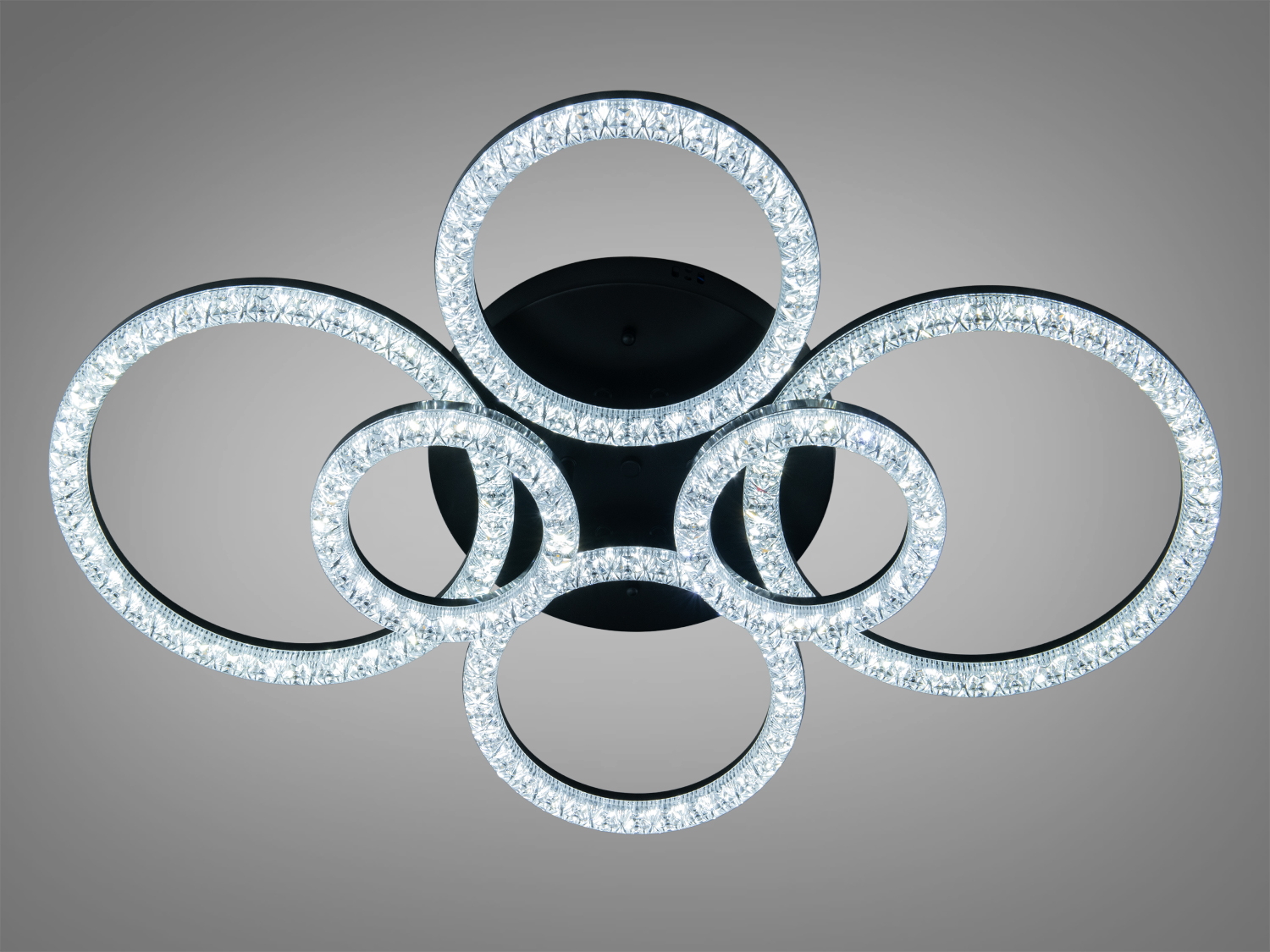 Чорна стельова LED-люстра Diasha MX4770, 135W, шість кілець. Акрилові розсіювачі з «бульбашками», м’яке рівномірне світло для вітальні, спальні, дитячої.