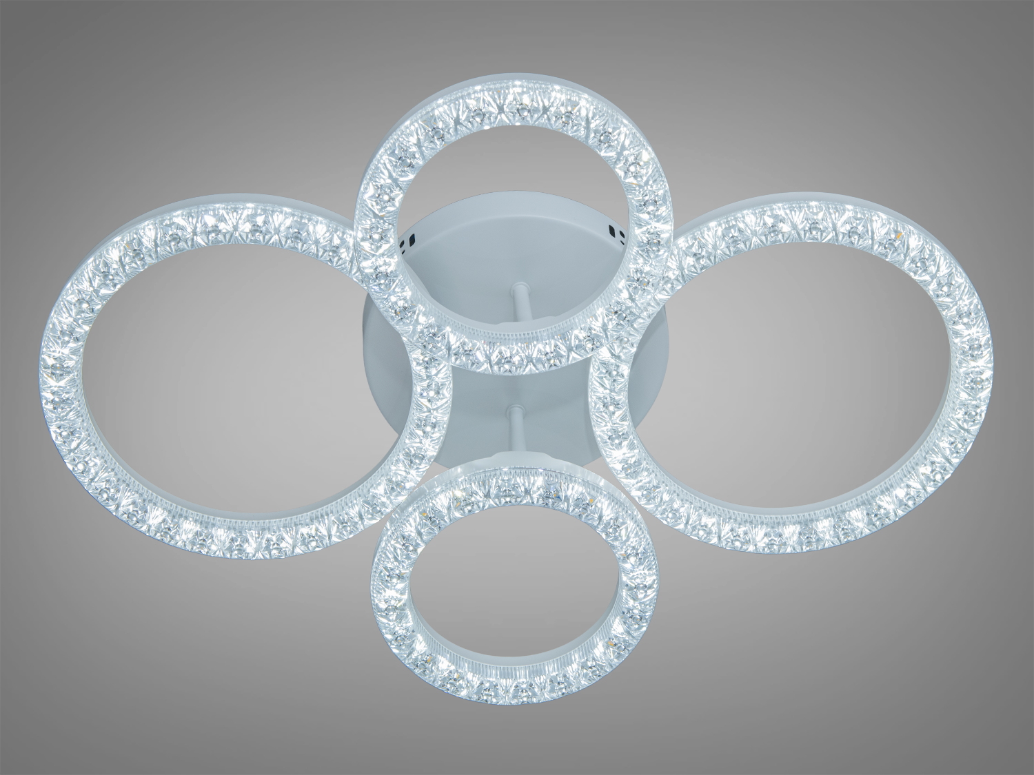 Стельова LED-люстра Diasha MX4770-2+2 WH, 74W, біла, чотири акрилові кільця 2+2. Монтаж до стелі, без пульта, м′яке рівномірне світло для кімнат до ~13 м².
