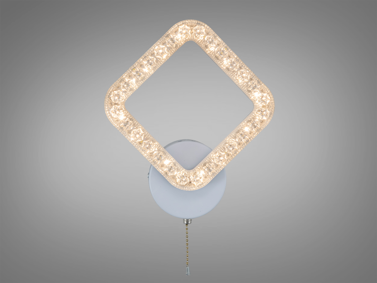 Настінний світильник квадратної форми, тепле світло, прозоре обрамлення, зручний для спальні, оснащений вимикачем на ланцюжку.