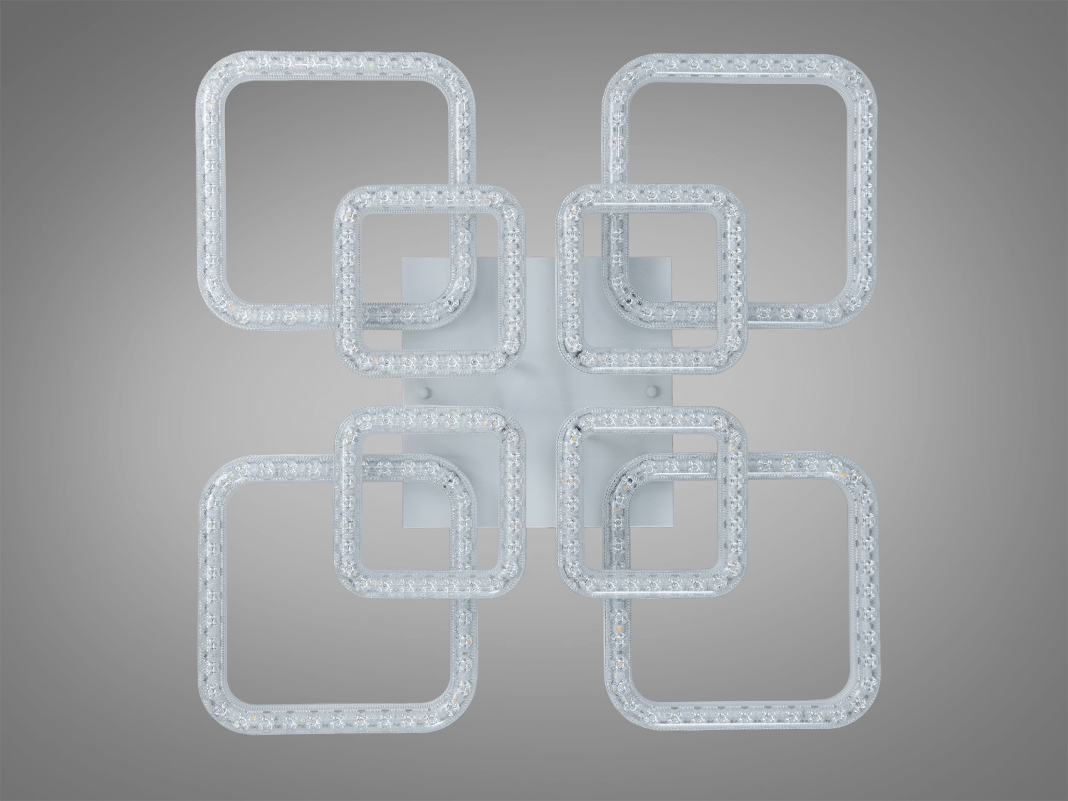 Світильник з шістьма прозорими квадратними рамками, без увімкненого світла. Підходить для мінімалістичного дизайну.