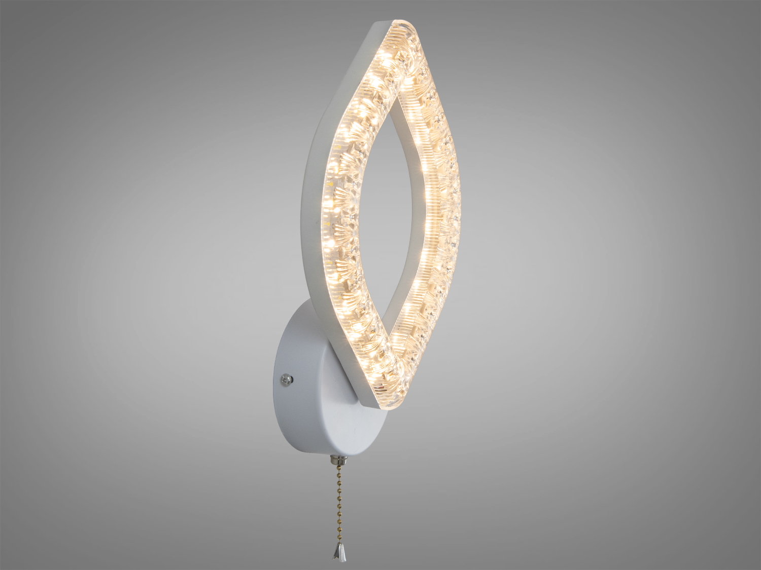 Світильник настінний з теплим LED світлом, форма листа, білий корпус, підходить для вітальні.