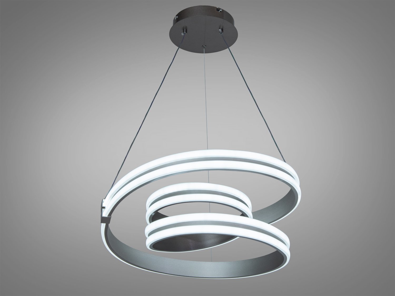 Світлодіодна підвісна люстра 125 Вт у коричневому кольорі з фігурними завитками. Для кімнат до 22 м², керування вимикачем, без пульта.