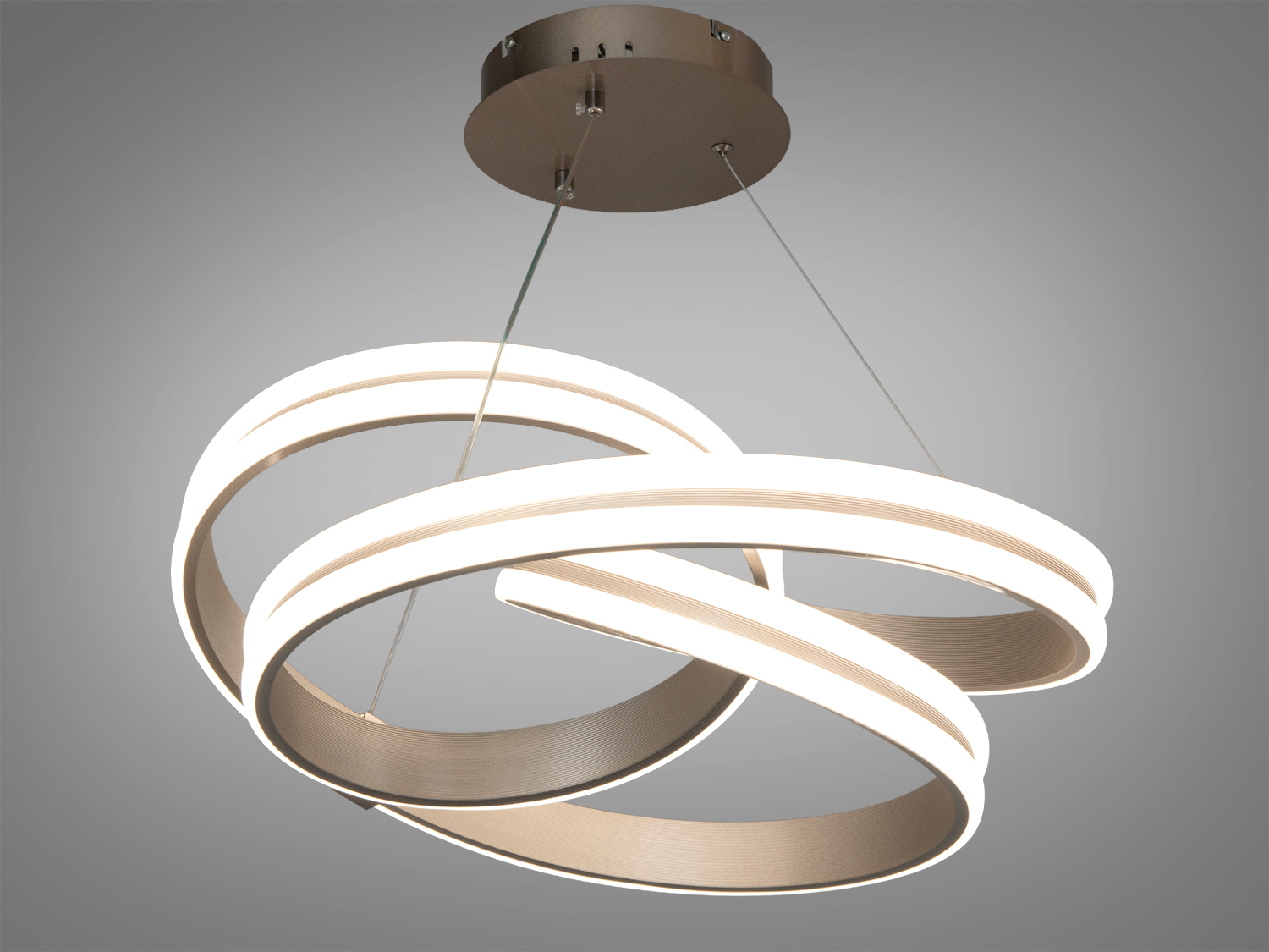 Стельовий світильник з LED підсвіткою, має кільцеву форму з плавними вигинами. Підходить для просторих приміщень.