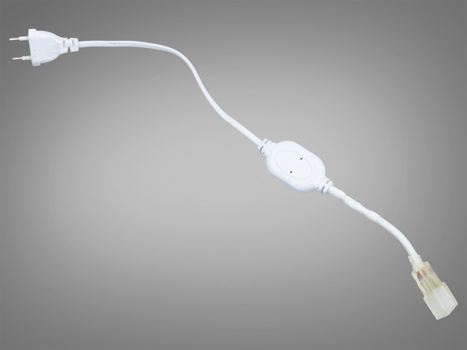 Кабель живлення з білою вилкою та прозорим роз′ємом, призначений для підключення світлодіодних стрічок.