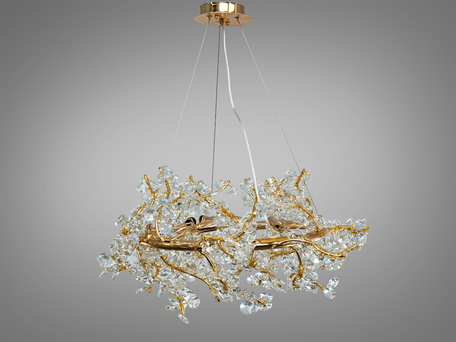 Підвісна кришталева люстра Серпента, колір золото, 8xG9. Металевий каркас, кришталеві підвіски, керування настінним вимикачем. Декоративне світло для вітальні та холу.