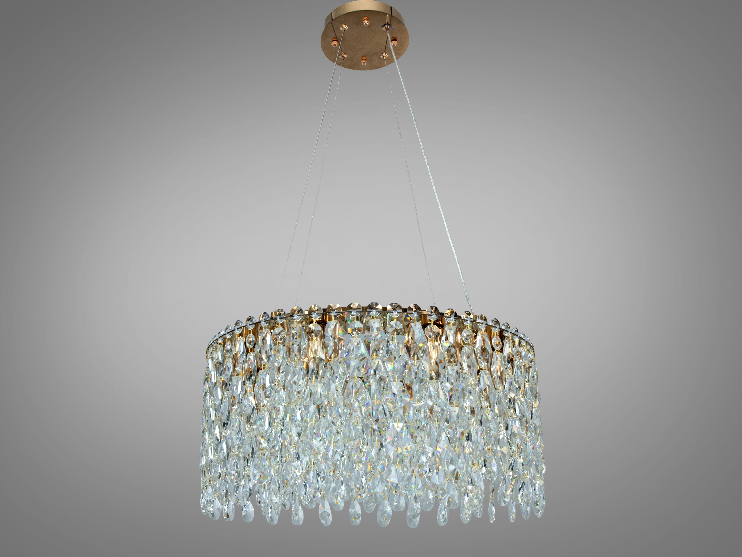 Підвісна кришталева люстра Diasha, золото, 8xE14. Для кімнат близько 16 м². Металевий каркас, кришталеві підвіски, керування настінним вимикачем.