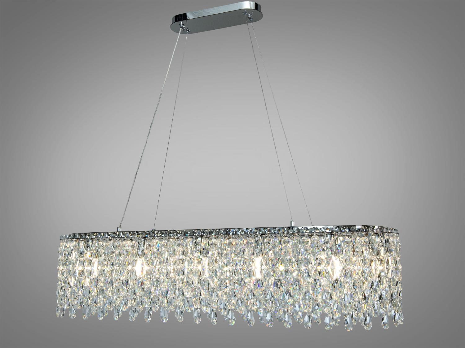 Овальна кришталева підвісна люстра хром, 12xE14. Освітлення до ~25 м², металевий каркас, настінний вимикач, сумісність з LED-лампами. Відтінок на екрані може відрізнятися.