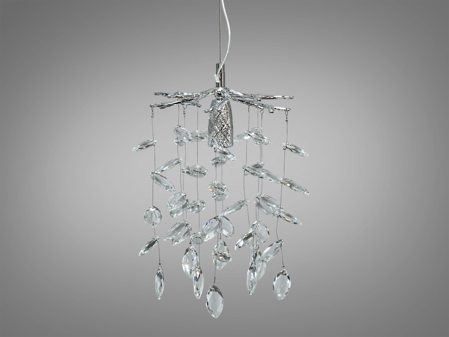 Світильник з кришталевими підвісками, що звисають з металевої основи. Ідеальний для створення акценту в сучасному інтер′єрі.