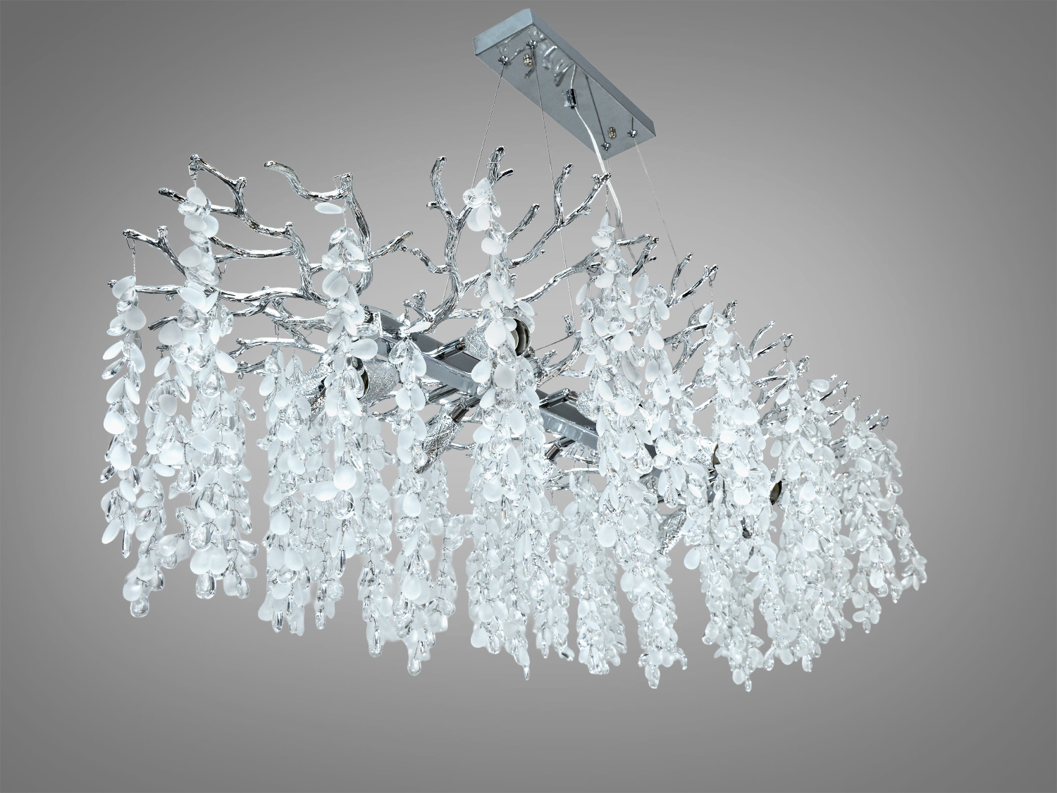 Підвісна люстра Гліцинія біла витягнутої форми 12xE14