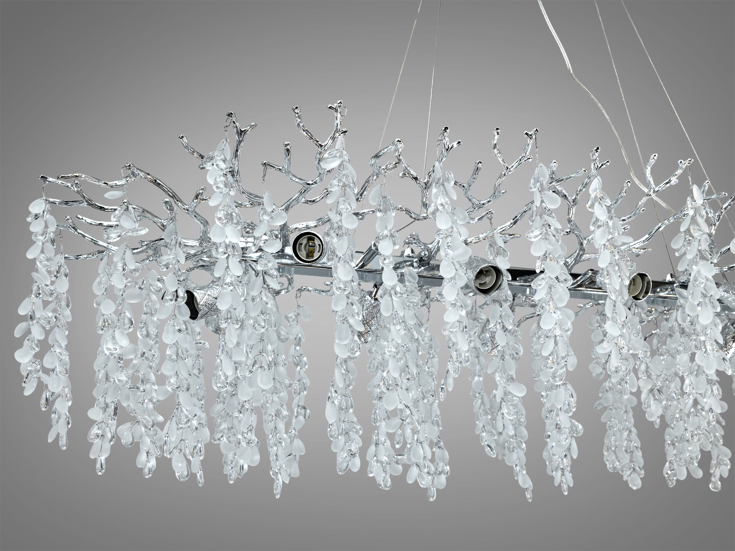 Підвісна люстра Гліцинія біла витягнутої форми 12xE14