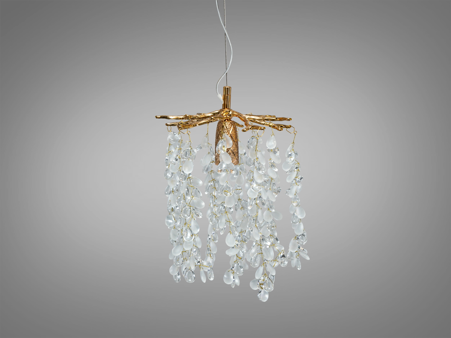 Підвісна кришталева люстра «Гліцинія», золото, 1xE14. Декоративне підсвічування, монтаж на планку, регульована висота, алюмінієвий каркас. Підходить для комплекту з 8068.