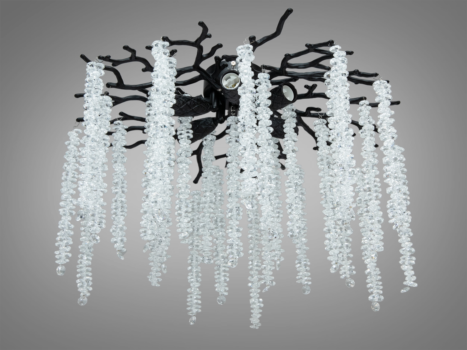 Стельова кришталева люстра Diasha «Гліцинія», колір чорний, 5xE14. Діаметр 55 см, висота 32 см, для освітлення до 12 м². Каркас алюміній, кріплення — планка.