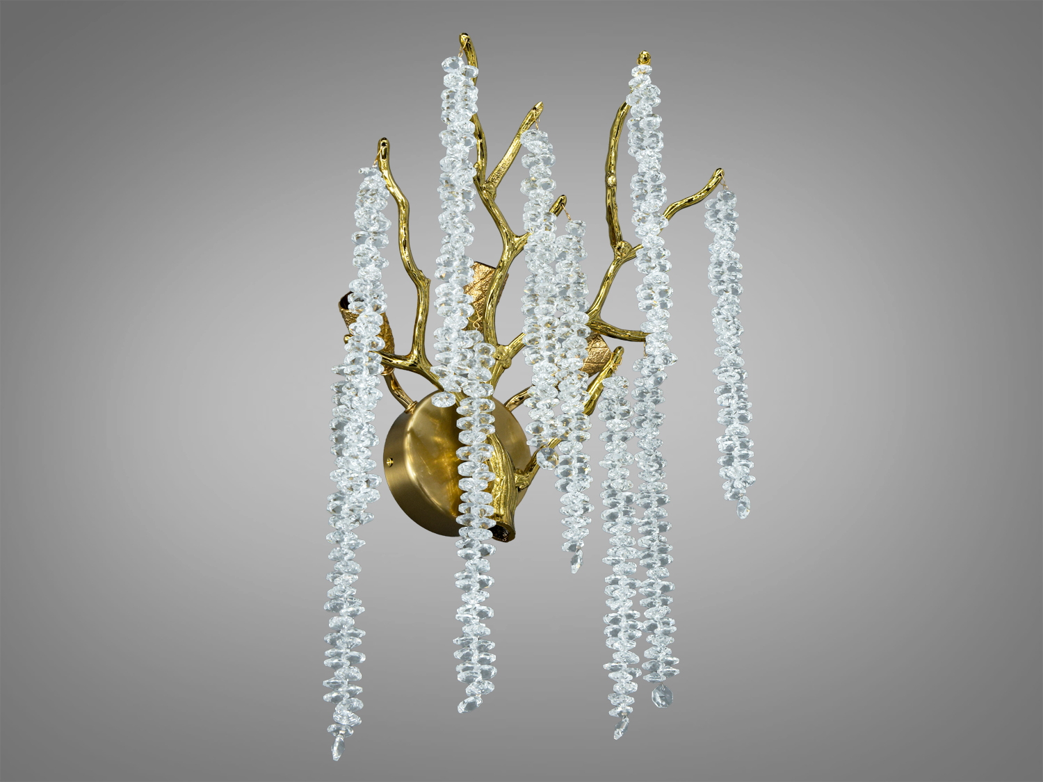 Настінне бра «Гліцинія», бронза, 3xG9. Гнучкі алюмінієві гілки, кришталеві підвіски, керування від настінного вимикача. Підходить для вітальні та спальні. VASMAR 58851