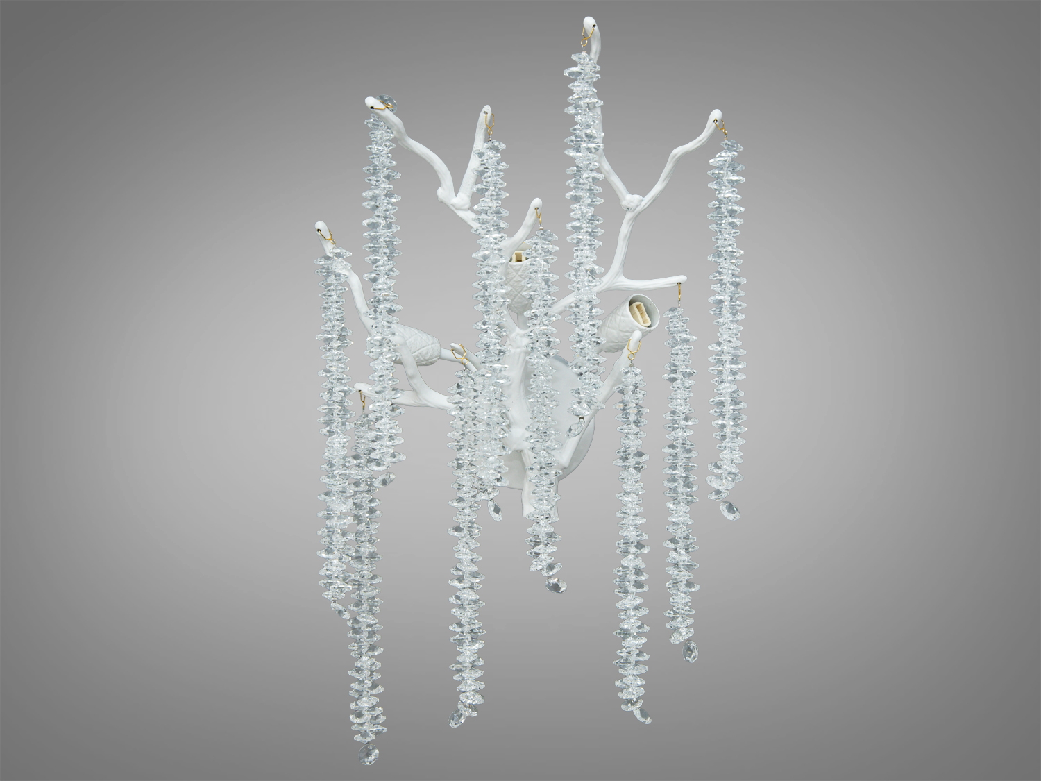 Настінне бра Diasha Гліцинія: білий колір, прозорий кришталь, 3 патрони G9, гнучкі алюмінієві гілки, керування настінним вимикачем. Для вітальні, спальні, коридору. VASMAR 58851