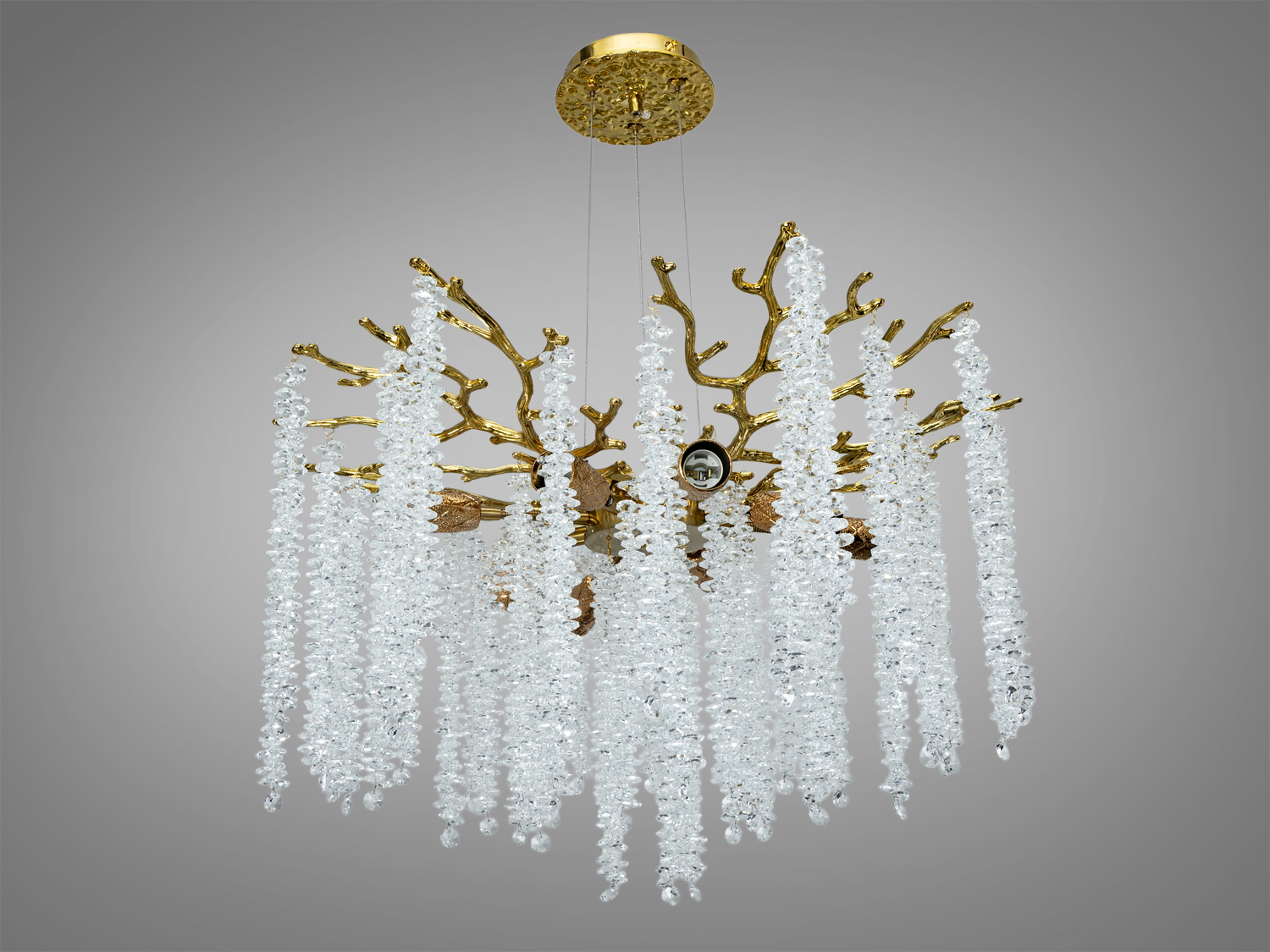 Підвісна кришталева люстра Гліцинія, бронза, Ø58 см, 8xE14. Для освітлення до ≈16 м². Алюмінієвий каркас, монтажна планка, регульована висота, керування вимикачем.