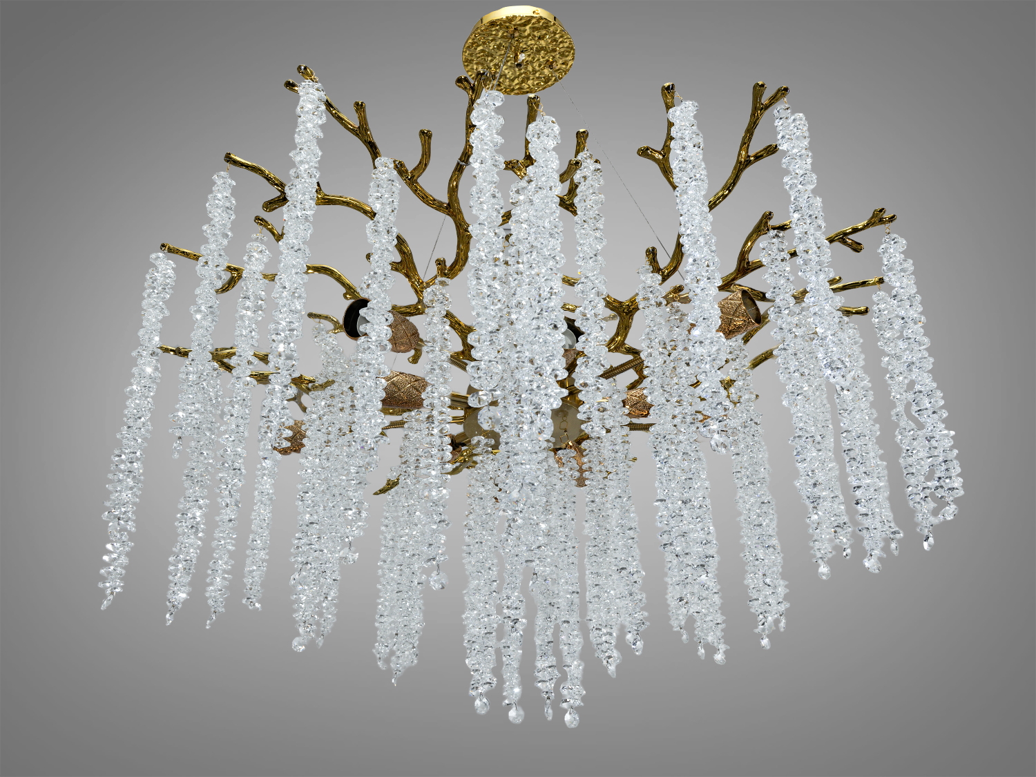 Підвісна кришталева люстра «Гліцинія», бронза, діаметр 75 см, 10xE14. Для кімнат до 20 м², алюмінієвий каркас, регульована висота, монтажна планка. Відтінок на екрані може відрізнятися.