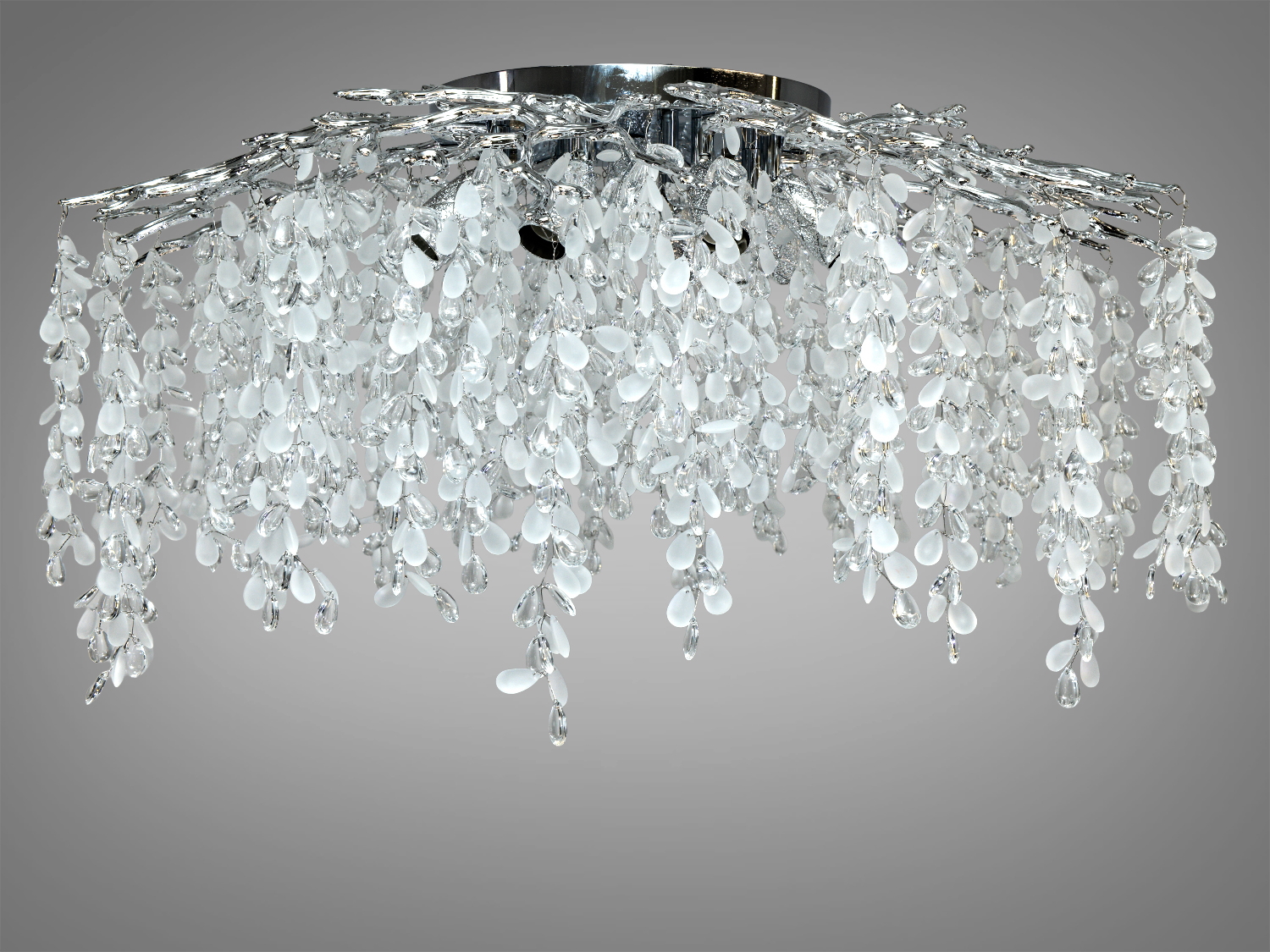 Кришталева люстра з підвісами у формі крапель, кріпиться до стелі, підходить для вітальні, створює ефект водоспаду.