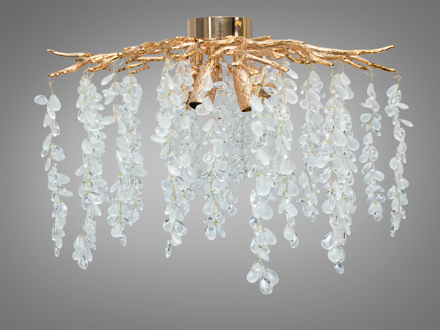 Підвісна кришталева люстра Diasha Гліцинія в кольорі рожеве золото на 5 ламп E14. Алюмінієвий каркас, кришталеві підвіски, регулювання підвісу, керування настінним вимикачем. Під змінні лампи.