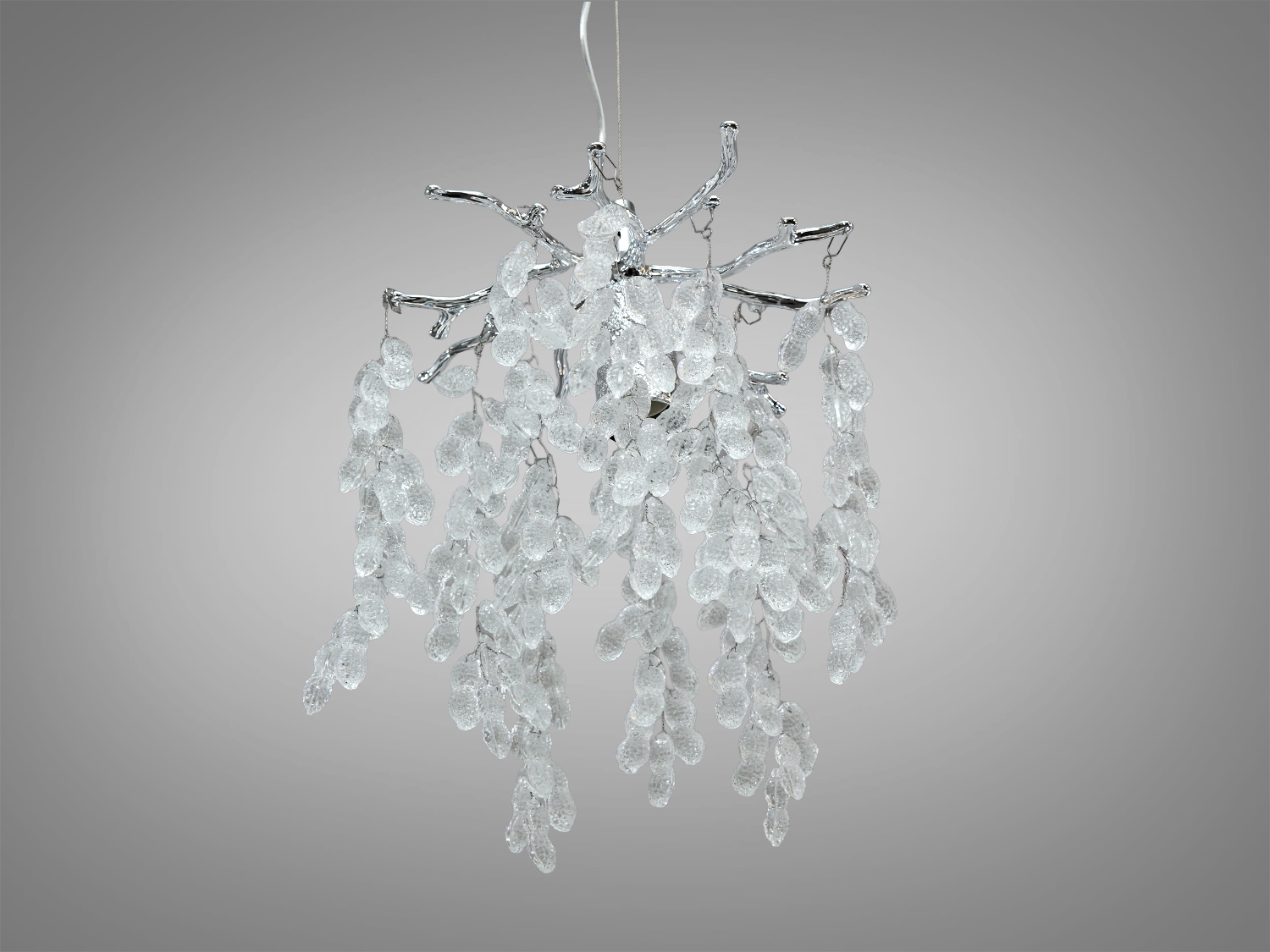 Люстра з кришталевими підвісками, що імітують гілки Гліцинії. Каркас у вигляді гілок, підходить для вітальні.