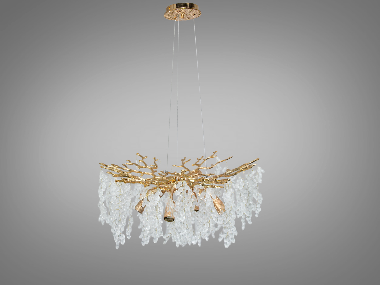 Підвісна кришталева люстра Гліцинія, золото, Ø58 см, 8xE14. Регульована висота, настінний вимикач, алюмінієвий каркас. Підходить для освітлення до ≈16 м².