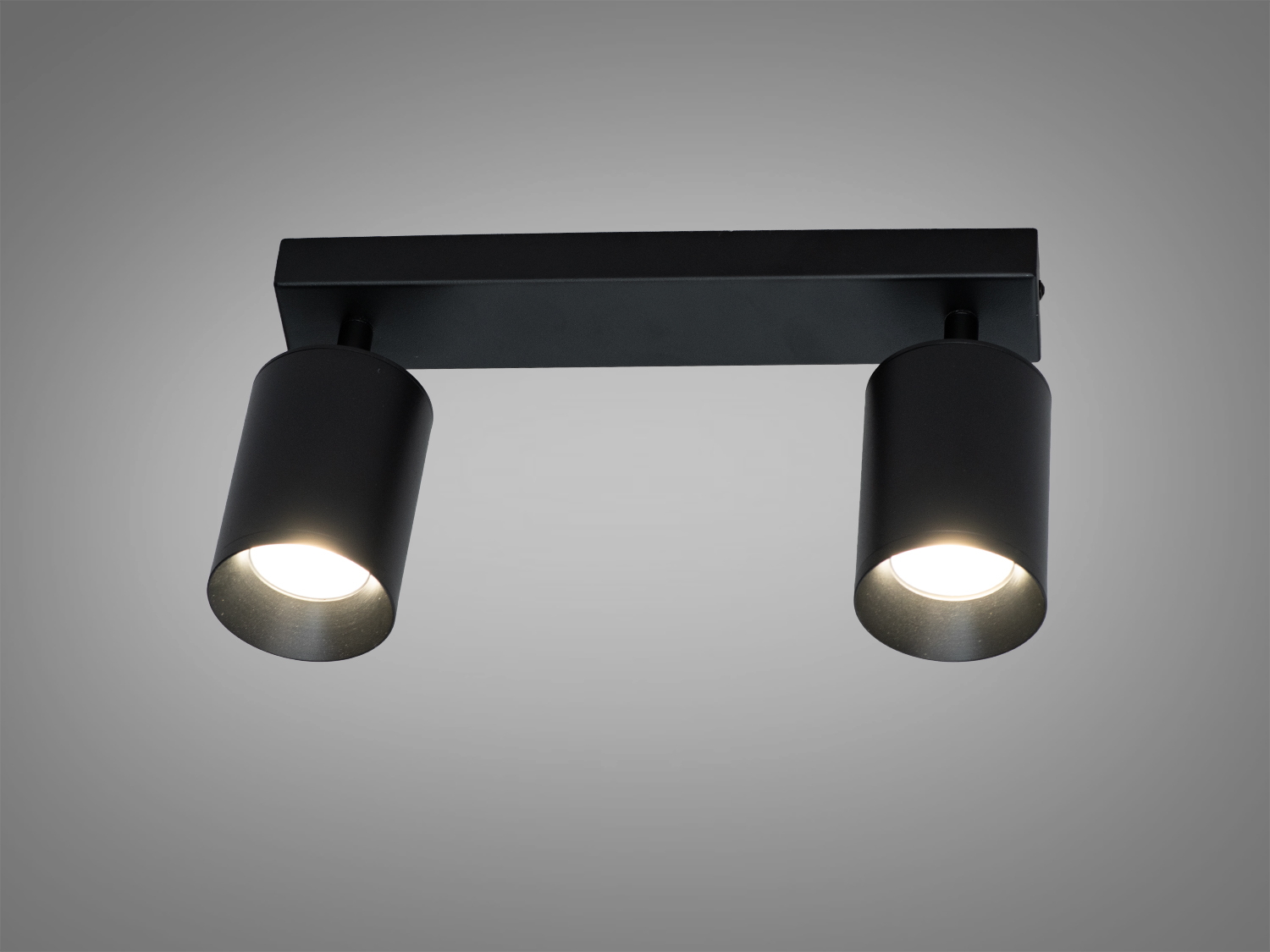 Накладний подвійний світильник тубус чорний з двома плафонами GU10. Спрямоване та базове освітлення, сумісність з LED. Лампи не входять.