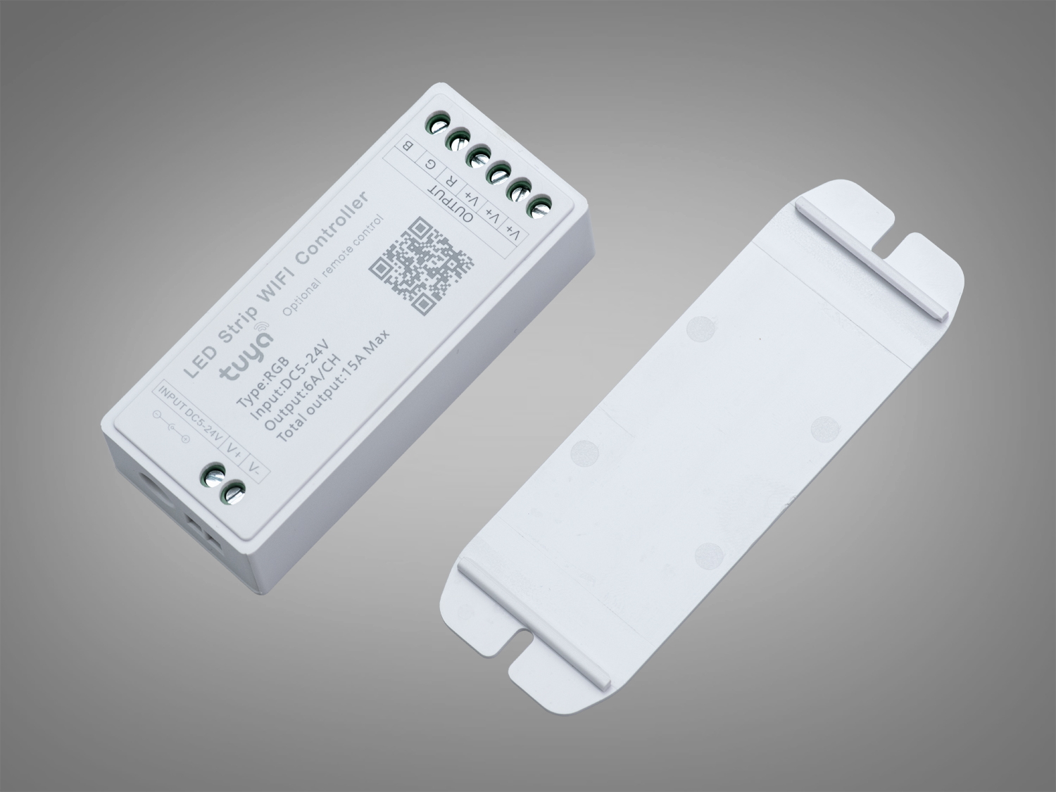 WiFi контролер для LED стрічки з окремою монтажною пластиною. Забезпечує RGB підсвітку, живлення 5-24V.