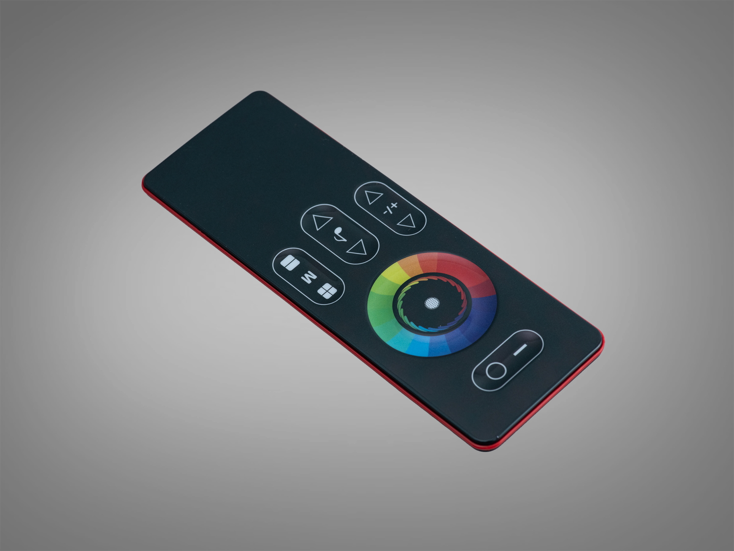 Пульт дистанційного керування з чорним корпусом, сенсорним кільцем для кольору, без тримача, підходить для сучасних інтер′єрів.