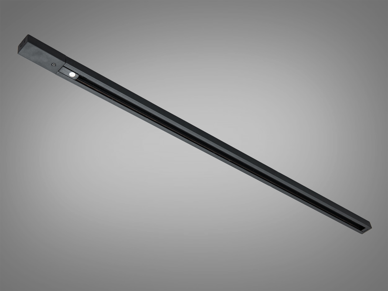 Довгий чорний трековий світильник з алюмінію, підходить для офісних приміщень. Легкий монтаж на будь-яку поверхню.