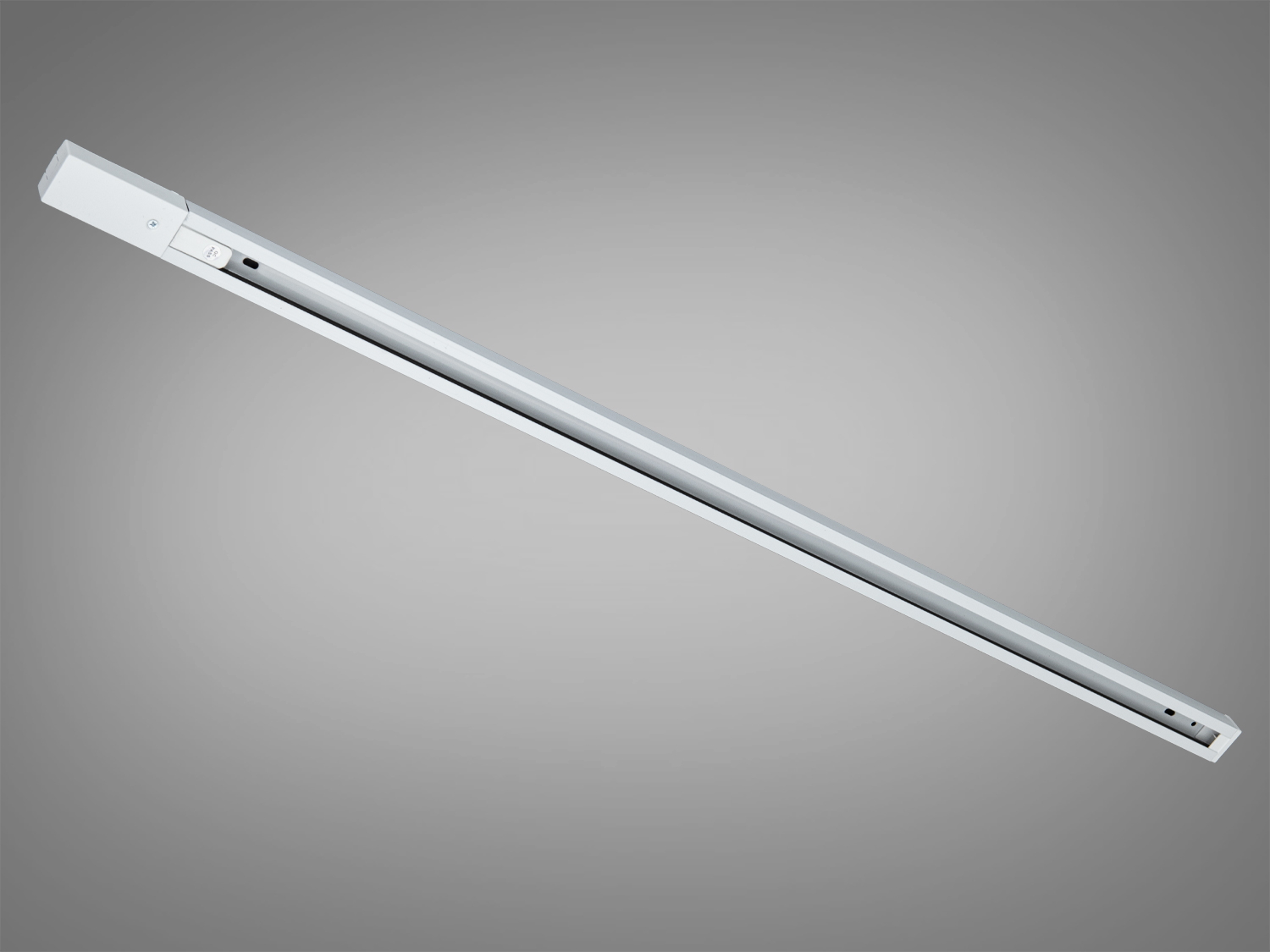 Довгий трековий профіль для освітлення, з білим корпусом, призначений для стельового монтажу в сучасних інтер′єрах.