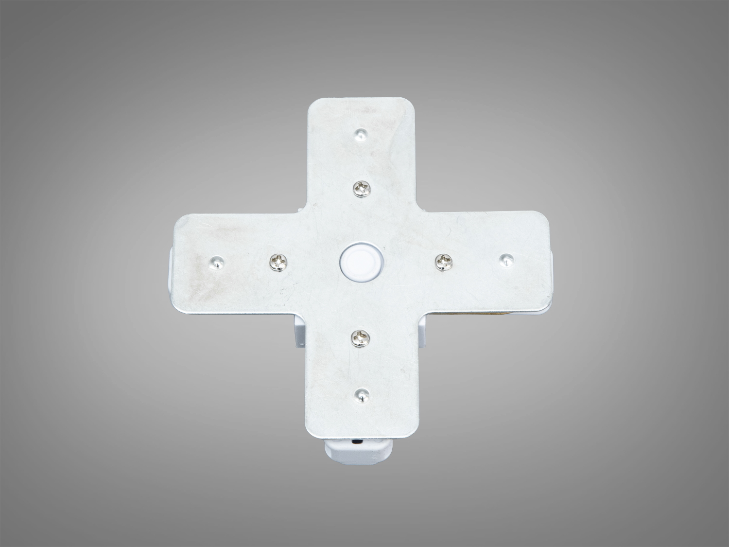 Металева основа з′єднувача для трекових світильників, форма хреста, шість гвинтів, забезпечує надійне кріплення в освітлювальних системах.