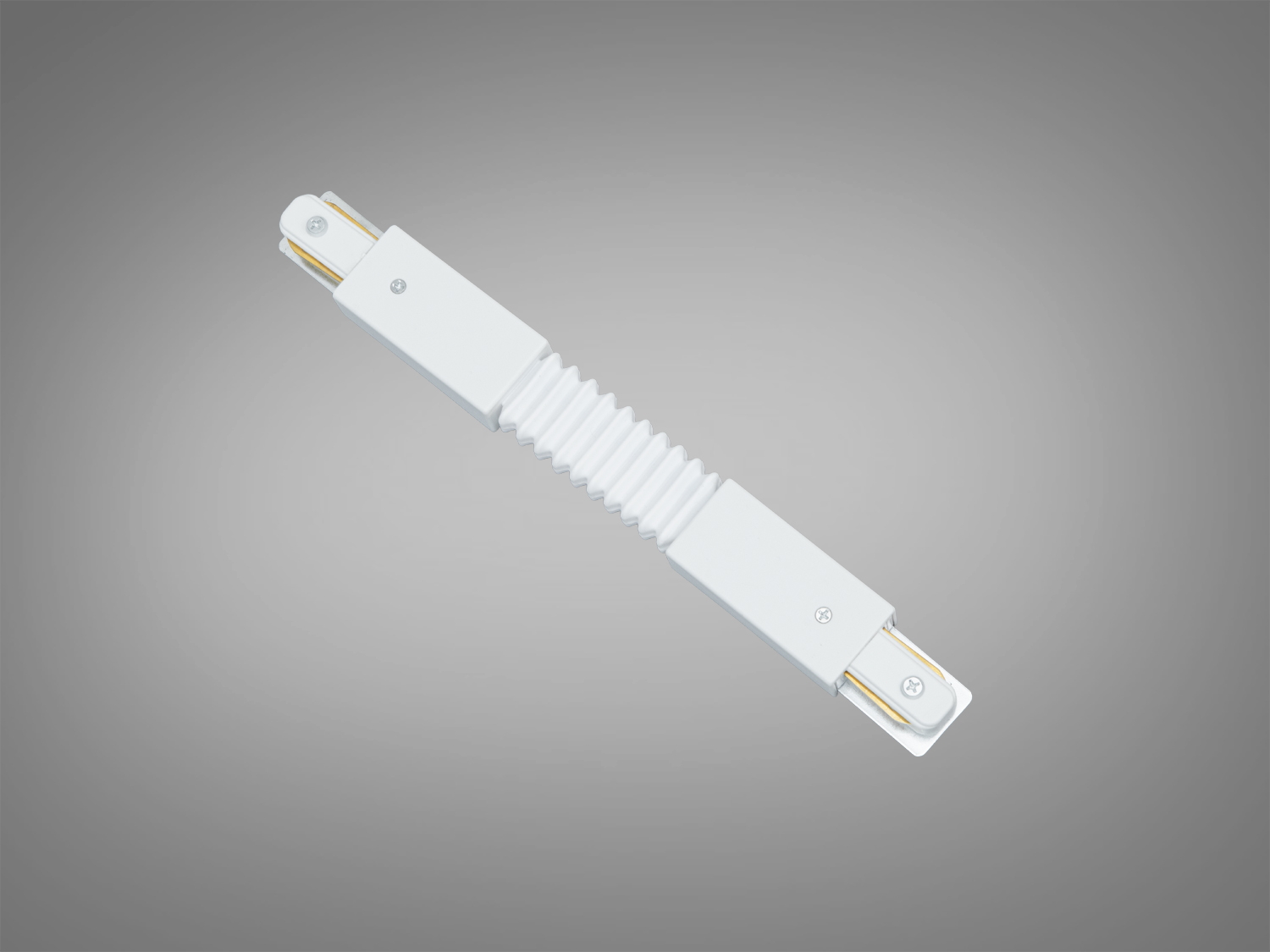 Білий гнучкий накладний з′єднувач для трекової системи 220В серії 1209. Допомагає поєднати дві ділянки треку під змінним кутом у складних інтер′єрах.