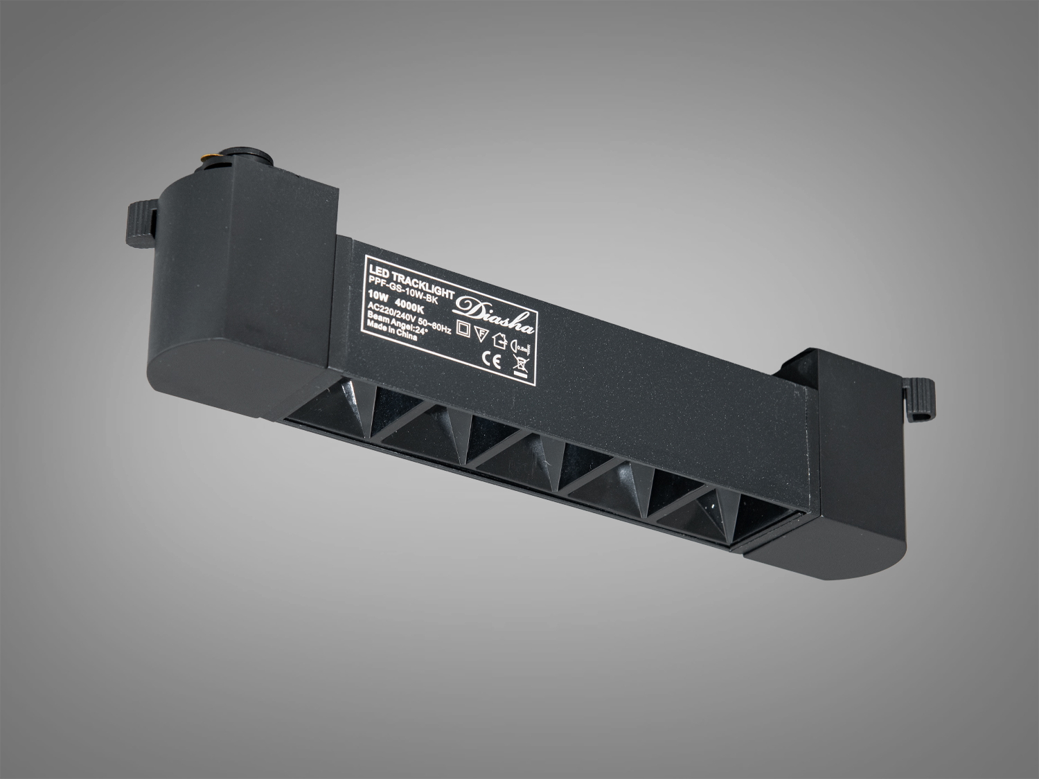 Лінійний магнітний трековий LED-світильник, 8Вт, 4000К, кут 24°, чорний. Поворотний модуль для треків 220 В з металевим корпусом.