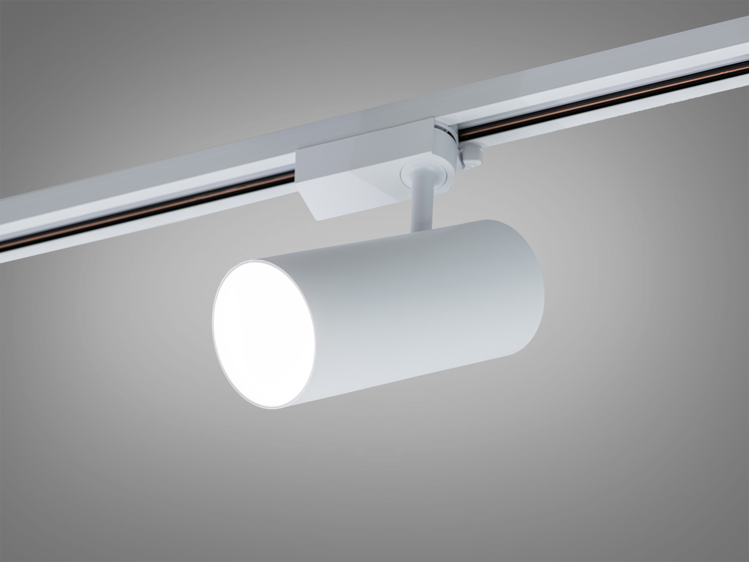 Білий поворотний трековий LED світильник 30Вт для систем 220 В. Кероване направлене світло для дому, офісу та ритейлу; легко переставляється на шині.