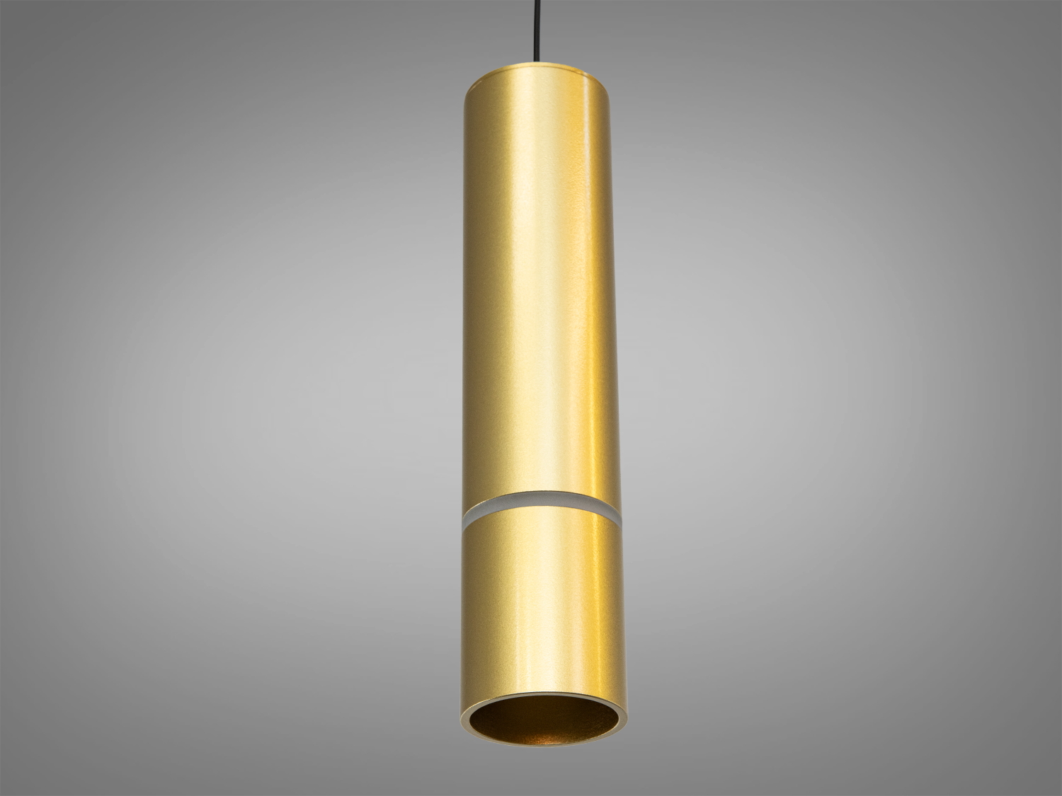 Золотистий циліндричний світильник з металу, має розріз для світлового ефекту. Ідеальний для мінімалістичного декору.