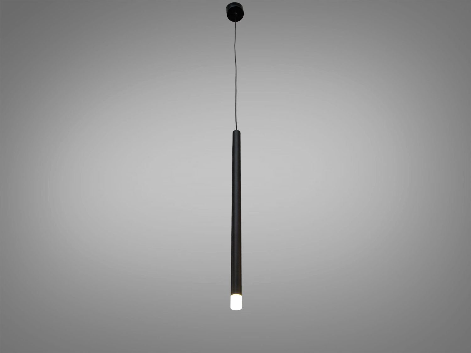 Підвісний світильник циліндричної форми з чорного металу, оснащений LED-лампою. Підходить для сучасного інтер′єру.