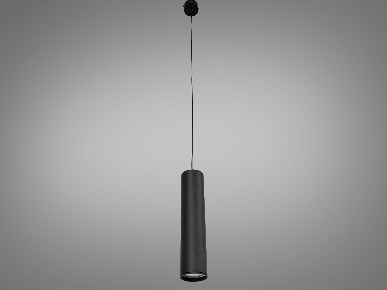 Підвісний світильник циліндричної форми, чорний колір, підходить для сучасного інтер′єру, підвісний монтаж на тонкому тросі.