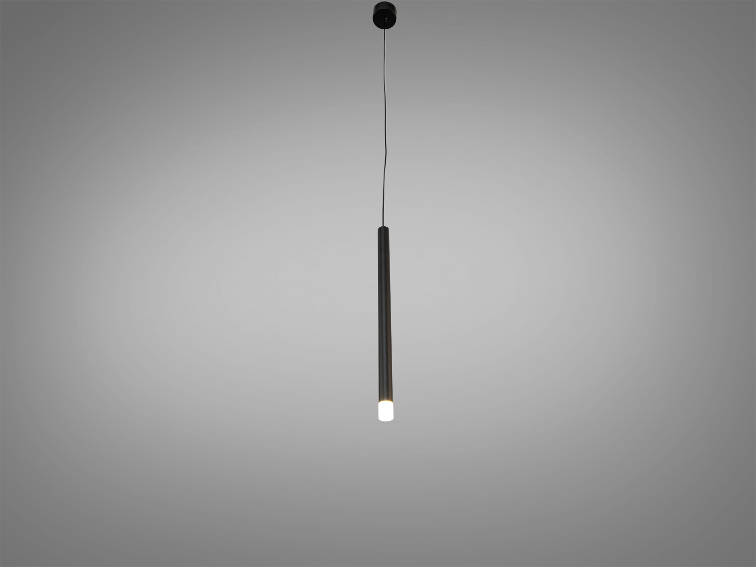 Одинарний підвісний LED світильник, чорний циліндр, 3 Вт. Акриловий розсіювач для м’якого спрямованого світла — доречний для акцентного та робочого освітлення.