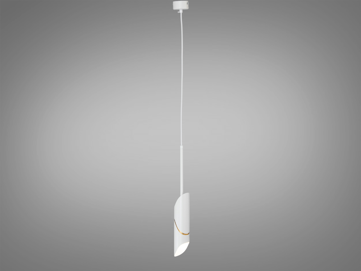 Підвісний світильник на довгому шнурі з чорного металу, вигнута форма з золотистим акцентом. Ідеальний для високих стель.