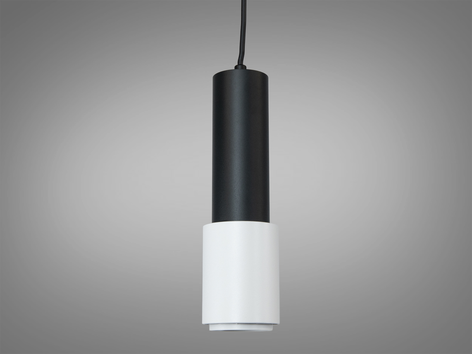 Підвісний світильник з мінімалістичним дизайном, чорний і білий циліндр, підходить для освітлення робочих зон або столів.