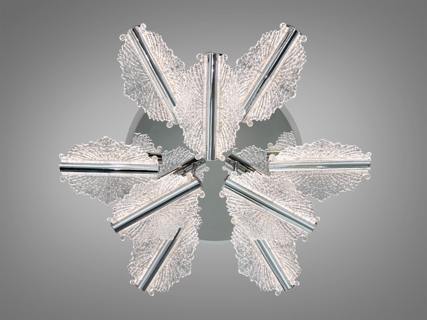 Стельовий світильник у формі квітки з прозорими акриловими елементами. Підходить для сучасних інтер′єрів.