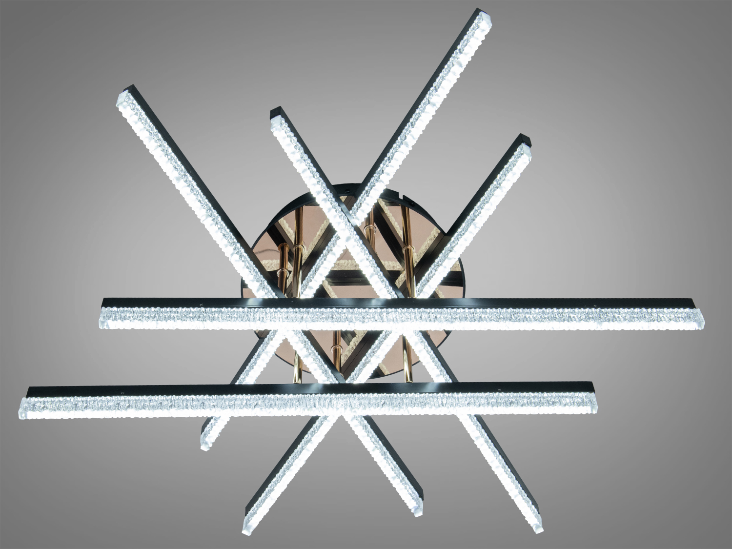 Світлодіодна стельова люстра, 80 Вт, чорна. Для кімнат до 14 м², накладний монтаж, без пульта, акрилові розсіювачі для рівномірного світла.