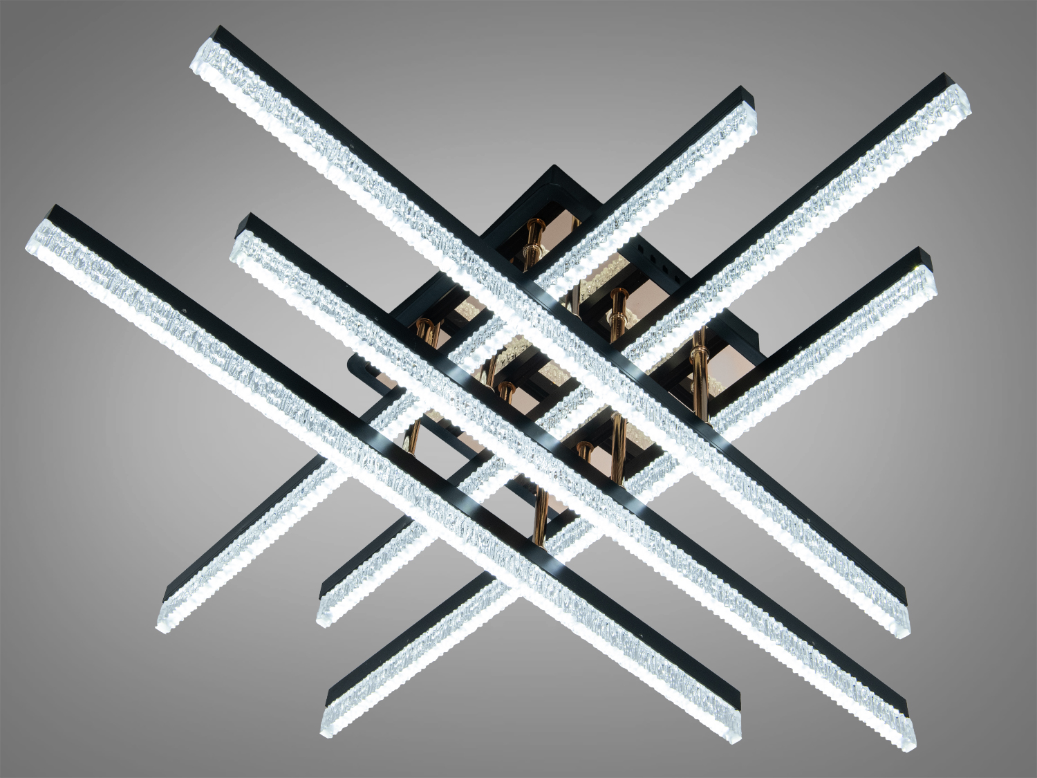 Світлодіодна стельова люстра Diasha, 80 Вт для кімнат до 14 м², чорна, без пульта. Сучасний дизайн з перехресними LED-планками та акриловим розсіювачем.