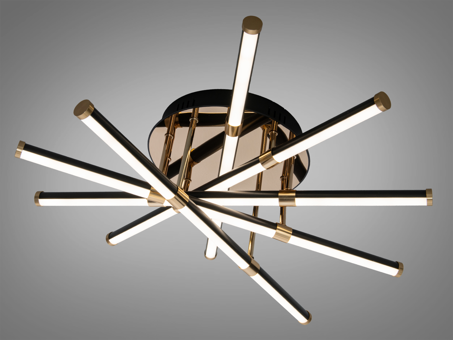 Світлодіодна стельова люстра 70 Вт, чорна. Для кімнат до 12 м², накладний монтаж, без пульта, з м’яким рівномірним світлом.