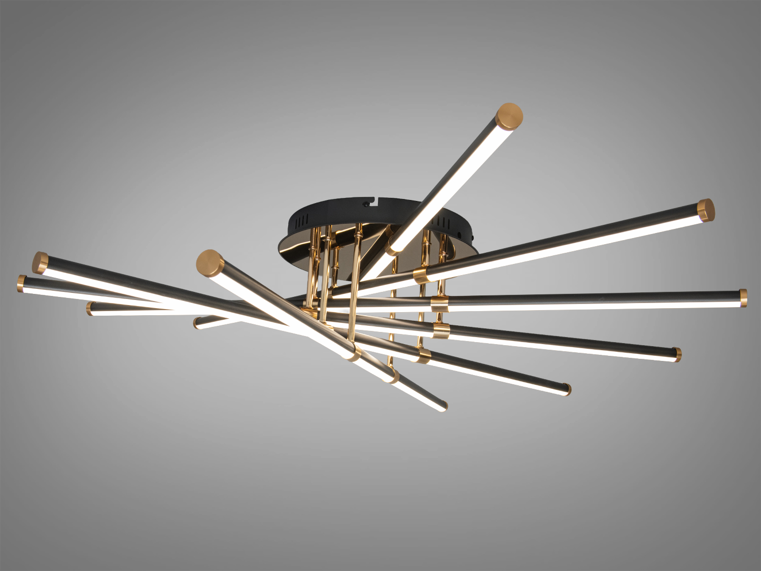 Світлодіодна стельова люстра Diasha, 140 Вт, чорна, без пульта. Підходить для кімнат до 24 м², сучасний дизайн із золотистими акцентами.